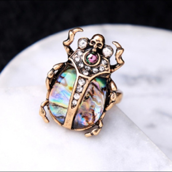 Lex T’s Closet Jewelry - Scarab Ring Gold Egyptian Abalone 7.25 7 Skull